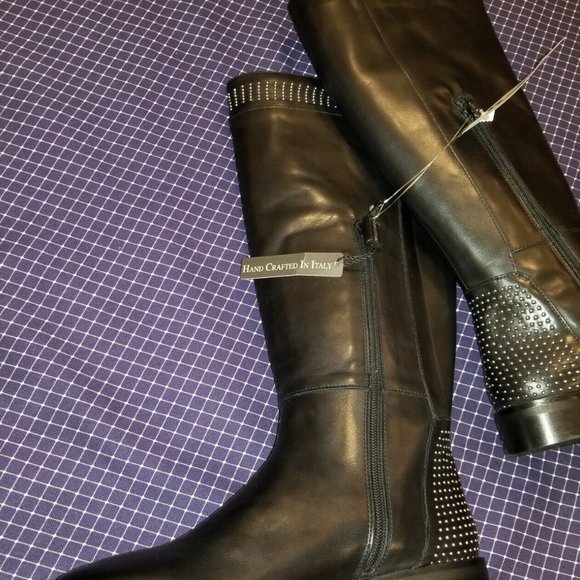 Stelle Monelle Black Leather Micro Studded Tall Boots Women’s Size 9 - Picture 11 of 13